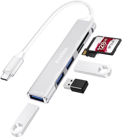 USB C Hub 5-in-1 met SD & Micro SD Kaartlezer, 1x USB 3.0 en 2x USB 2.0 Poorten - Compacte USB-C Adapter Zilver