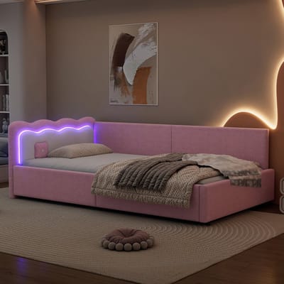 MIVRAY Daybed 90x200cm - Slaapbank Met Led Sfeerverlichting Met Afstandsbediening - Voor Slaapkamer Of Woonkamer - Fluweel - Roze - Zonder matras