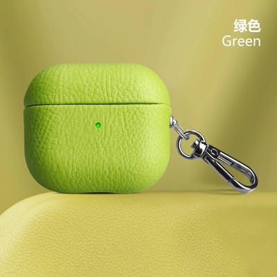 Pour Air Pods 4 3 2 1 Étui Pour AirPods Pro 2 Housse Cuir PU Accessoires de Chargement pour Écouteurs Motif Litchi Cuir de Vache avec Boucle AirPods Pro2 vert