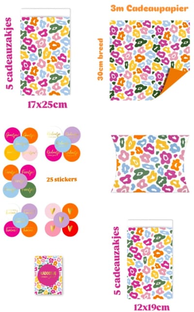 Cadeaupapier - inpakpapier - cadeauzakjes - Inpakset Leopard color - voorjaar - vrolijk