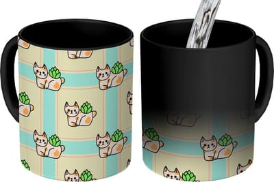 Magische Mok - Foto op Warmte Mokken - Koffiemok - Katten - Planten - Pastel - Kind - Patroon - Magic Mok - Beker - 350 ML - Theemok