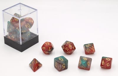 HOT Games dobbelstenen set Stardust rood groen 7-delig kunststof.