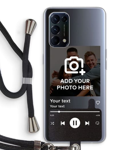 Gepersonaliseerd - Case Company® - Hoesje met koord geschikt voor Oppo Find X3 Lite hoesje met Koord - Music Player - Telefoonhoesje met Zwart Koord - Bescherming aan alle Kanten en Over de Schermrand