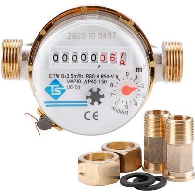 15 mm 1/2 inch koudwatermeter, aflezing van kubieke flowmeter, 360 graden verstelbare roterende teller voor water wit