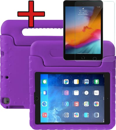 Hoesje - Geschikt voor Apple iPad Air 3 (2019) - 10.5 inch - 3e Generatie - Met Screenprotector - Kinderhoes - Shockproof Bumper - Kidsproof Case - Tablethoes - Kinder Hoes Cover - Paars