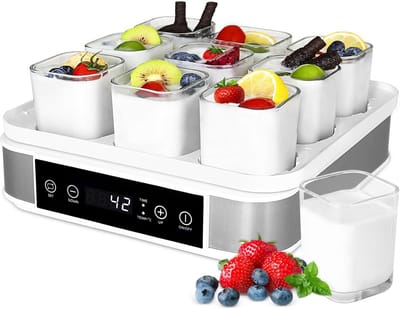 Automatische digitale yoghurtmaker voor Griekse yoghurt met temperatuur- en timerfunctie, 9 glazen yoghurtbekers