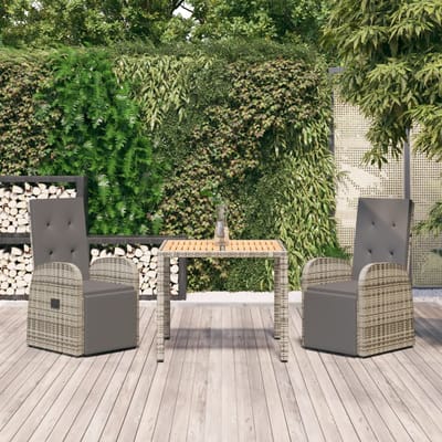 vidaXL - 3-delige - Tuinset - met - kussens - poly - rattan - grijs