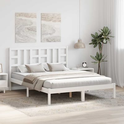 vidaXL - Bedframe - massief - hout - wit - 150x200 - cm
