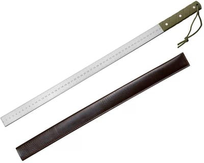 Stalen liniaal 63cm - legergroen met leren hoes - dubbele verdeling in inches & cm - perfect voor technische tekeningen - ShopVlot