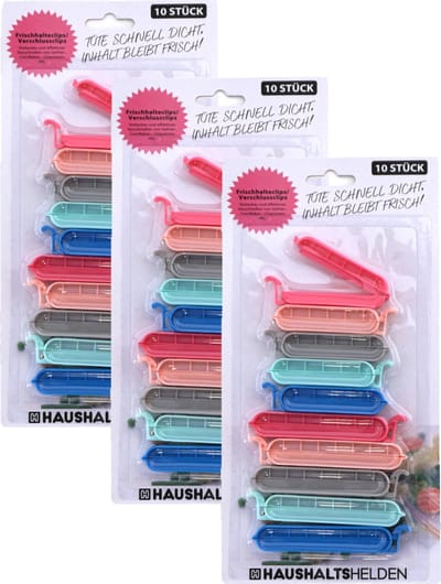 Haushaltshelden Vershoudclips - 30x - kleurenmix - kunststof - 6 en 8 cm - voedsel vershoudklemmen