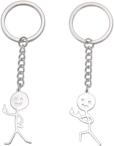 Dailygoods- Sleutelhanger Grappige Stickman - 2 Stuks - Roestvrij Staal - Uniek Ontwerp - Cadeau Sleutelhangers - Duurzaam Materiaal - Sleutelring