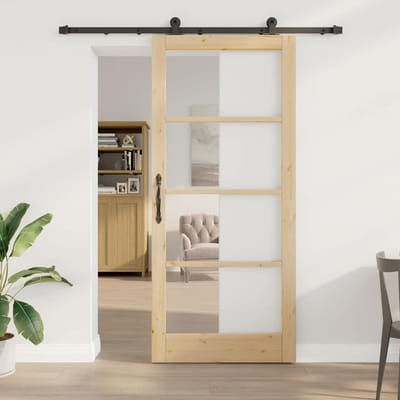 vidaXL - Schuifdeur - ORKDAL - 93 - x - 211 - cm - Massief - grenenhout - en - glas
