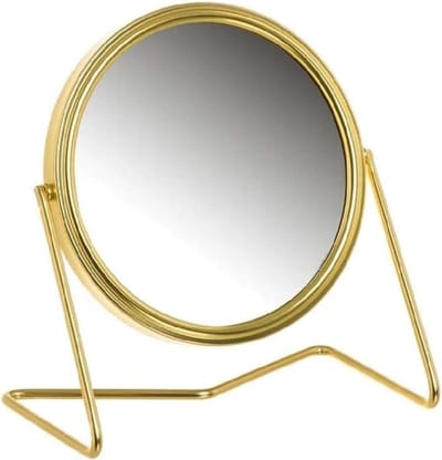 Dubbele Ronde Spiegel - Vergrotende Spiegel - Make-up Aanbrengen - Metalen Frame - 18 cm Hoog - Goudkleurig