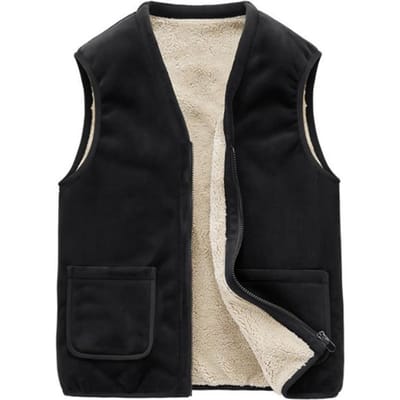 Herfst Winter Heren Plus Fluweel Gevoerd Vest Warm Vest L zwart