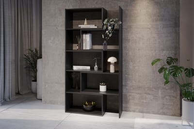Meubel Square - Boekenkast DIAMOND 2 - Zwart - 186x120x32 cm - Groot opbergkast - Tweedelig uitschuifbare rek - Kast