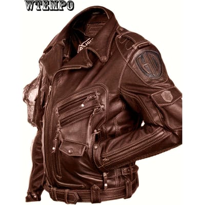 Veste en similicuir pour homme, veste de motard, extérieur, rue, thermique, chaud, pluie, imperméable, poche, streetwear, sport, rabattu, veste en similicuir ordinaire S marron