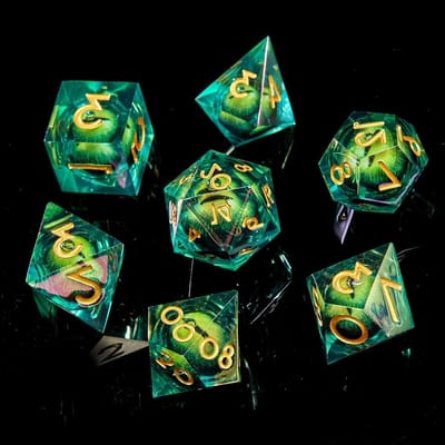 RPG Dobbelstenen Set - Veelvlaks Dobbelstenen - Tafelspellen Spelen - Handgemaakt Scherpe Randen - 7 Stuks - Groen