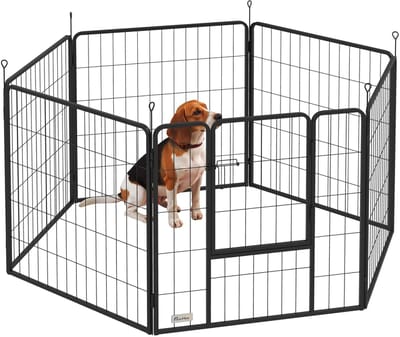 LabelOne Puppyren - Hondenren - Puppyren 80 cm hoog - 6 panelen - modulair - deur met slot - voor binnen en buiten - zwart