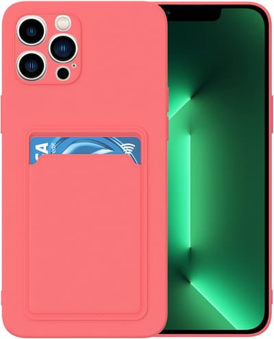 Silicone hoesje met pasjeshouder Geschikt voor iPhone 12 Pro Max - Telefoonhoesje - TPU - Donkerroze