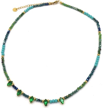 Ketting met Kralen - RVS - Lengte 43-48 cm - Blauw en Groen
