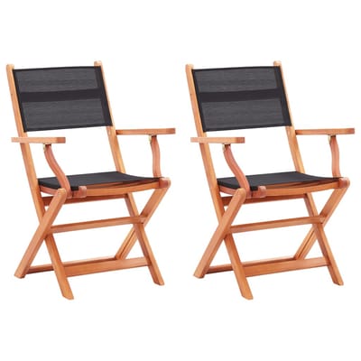 vidaXL - Inklapbare - stoelen - 2 - st - eucalyptushout - en - textileen - zwart