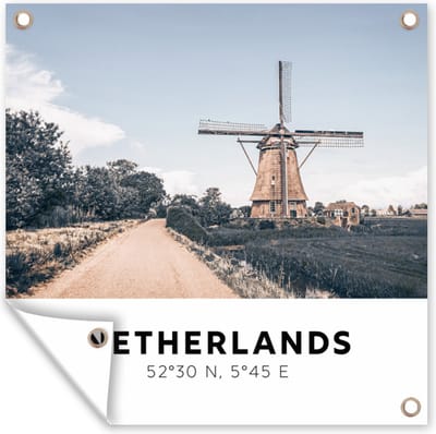 Tuin poster Nederland - Molen - Natuur - 200x200 cm - Tuindoek