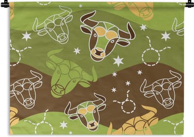 Wandkleed - Wanddoek - Stier - Zodiac - Groen - Patroon - 60x45 cm - Wandtapijt