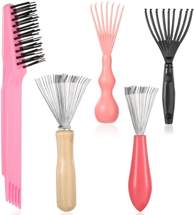 Dailygoods- Haarborstel Cleaner Set - 5 Stuks Reinigingsborstels - Houten Handvat - Nylon/roestvrij staal - Voor Thuis/Salon Gebruik - Duurzaam Materiaal - Kamreinigingsset