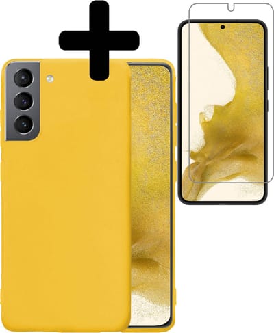 Hoesje - Met Screenprotector - Geschikt voor Samsung Galaxy S22 - Sterk & Shockproof - Back Cover - Siliconen Case - Telefoon Hoes - Telefoonhoesjes - Geel