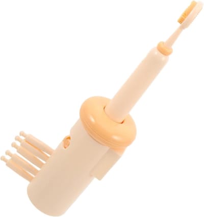 Tongschraper met Koppen - Tongreiniger Mondhygiëne - Frisse Adem - Verwisselbare Opzetstukken - 155 x 25 x 2 cm - Beige