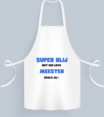 Akyol - super blij met een lieve meester zoals jij Keukenschort - Meester - de liefste meester - verjaardag - cadeautje voor meester - meester artikelen - kado - geschenk - collega's - 82 bij 71 cm