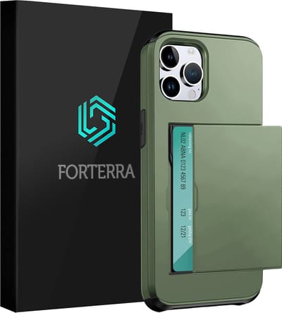 Hoesje Geschikt voor iPhone 16 Pro Pashouder Hard Case Hoes - Hoes Geschikt voor iPhone 16 Pro Hoesje Back Cover Met Pasjeshouder - Donkergroen