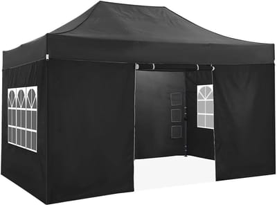 Paviljoen - Tuinpaviljoen - Partytent - Tuintent - Pop-up Kliksysteem - Stabiel - Vouwtent - met 4 Zijwanden - Opvouwbaar - Waterdicht - Winterbestendig - 50+UV-Bescherming - voor Tuin - Buiten - Achtertuin - 3 x 4.5 m - Zwart