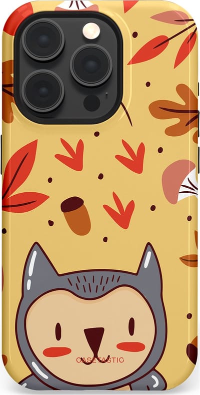 Casetastic hoesje geschikt voor Apple iPhone 15 Pro - MagSafe - Dubbellaagse bescherming - Uil in het woud - Fashion Case - Goud Terracotta Zand Rood