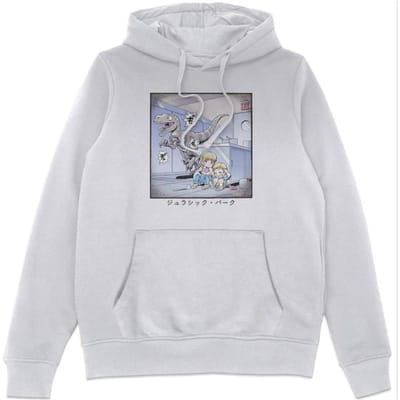 Jurassic Park Anime Raptor Scene Anime Hoodie - White - S