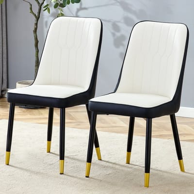 MIVRAY Eetkamerstoel - Set Van 2 - Met Ergonomische Rugleuning En Antislip Poten - Voor Eetkamer En Keuken - PU Leer Zwart Wit