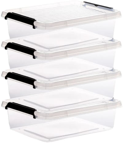 5Five opberg kist met deksel - 4x - Clip Box - 8,5 liter - 39 x 29 x 12 cm - kunststof - transparant