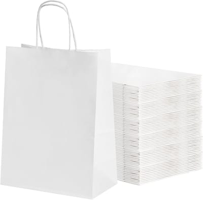 YEEHAW White Paper Bags with Handles Bulk 8"x4.5"x10.8" 100pcs Gift Bags Medium Size, White Gift Bags with Handles, Gift Bags Bulk, Retail Bags, Party Bags