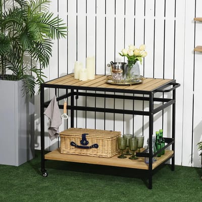 Sweiko Servicekar - Sidetable - 3 haken - Opbergrek - 107 × 65 × 80 cm - Zwart + Naturel