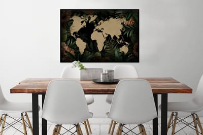 Poster in lijst - Fotolijst 90x60 cm - Posters - Wereldkaart - Bladeren - Tropische Planten - Posterlijst zwart - Decoratie - Wanddecoratie woonkamer - Muurdecoratie slaapkamer