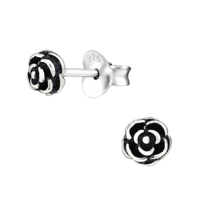 Joy|S - Zilveren petit roosje oorbellen - 4 mm - bloem oorknoppen - geoxideerd