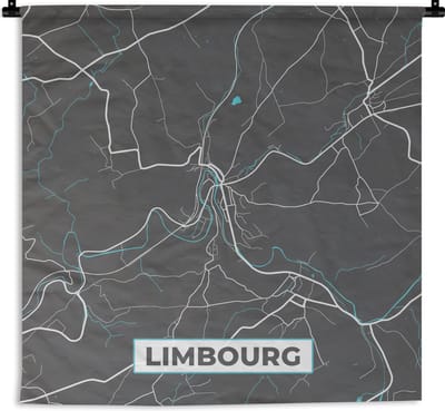 Wandkleed - Wanddoek - België – Limbourg – Stadskaart – Kaart – Blauw – Plattegrond - 180x180 cm - Wandtapijt