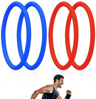 Patella Tendon Support Band - 4 Stuks Silicone Kniebrace voor Stabilisatie bij Hardlopen, Basketbal en Voetbal (Rood+Blauw)