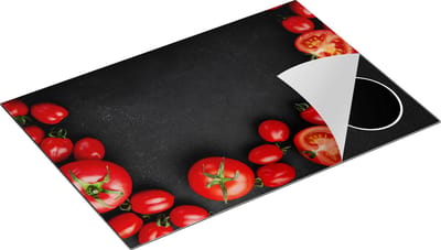 Chefcare Inductie Beschermer Tomaten op Zwarte Marmer - Groente - 75x50 cm - Afdekplaat Inductie - Kookplaat Beschermer - Inductie Mat