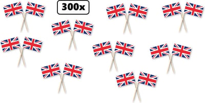 300x Cocktailprikker Union Jack - landen festival party fun winterfeest Great brittain thema feest cocktail prikker