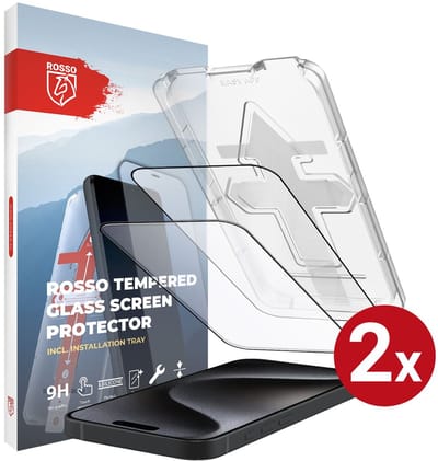 Rosso Screenprotector Geschikt voor Apple iPhone 15 Pro Max | 9H Tempered Glass | Beschermglas | Glasplaatje | Case Friendly | Met Installatietray | Eenvoudige montage | 2-Pack