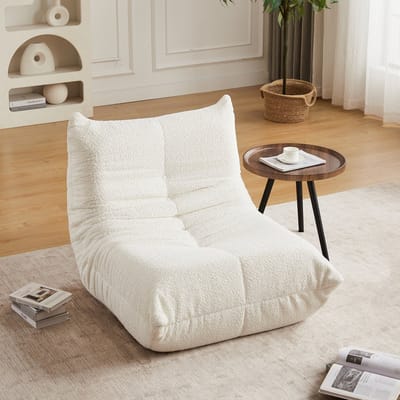 Chenille Vloerstoel - Lounge Stoel Zonder Armleuningen - Ergonomisch - Chenille - Woonkamer & Slaapkamer - Beige