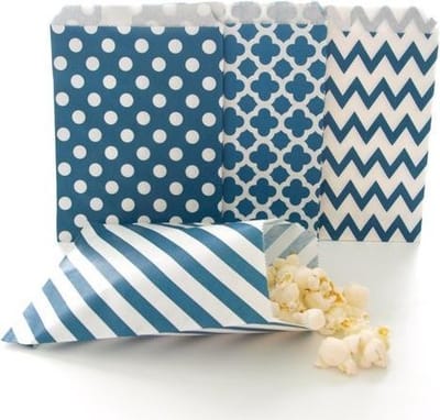 Traktatiezakjes - Uitdeelzakjes - Verjaardagzakjes - Feestzakjes - Snoepzakjes - Blauw - Witte Stip / Streep / Bloem / Haaietanden - Papier - 13x18 cm | Polkadot - Dots | Geboorte - Verjaardag - Bruiloft - Feest - Babyshower | Traktatie – Cadeau