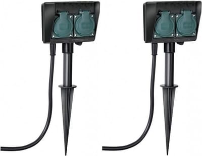 Benson Tuincontactdoos/stopcontact - 2x stuks - op spies - dubbel - buiten stekkerdoos tuinverlichting