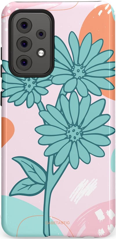 Casetastic hoesje geschikt voor Samsung Galaxy A52 (2021) 5G / Samsung Galaxy A52 (2021) 4G - Dubbellaagse bescherming - Roze Oranje Bloemen - Fashion Case - Wit Mintgroen Lichtroze Lichtblauw